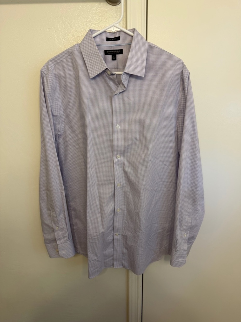 Banana Republic Slim Fit Men's Blue Plaid Dress Shirt 100% Cotton Non Iron
